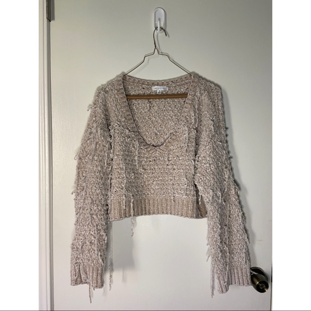 Cream Distressed Oversized Crop Sweater Wild Honey